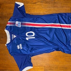 Blue Iceland Soccer Jersey with Red Stripe